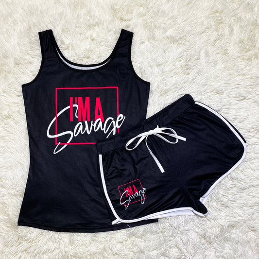 “I’m a Savage“ Black 2 Piece Shorts Set