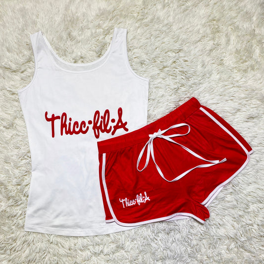 “Thicc•fil•a” Red 2 Piece Shorts Set