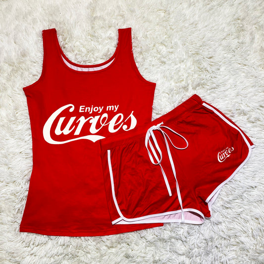 “Curves” Red 2 Piece Shorts Set