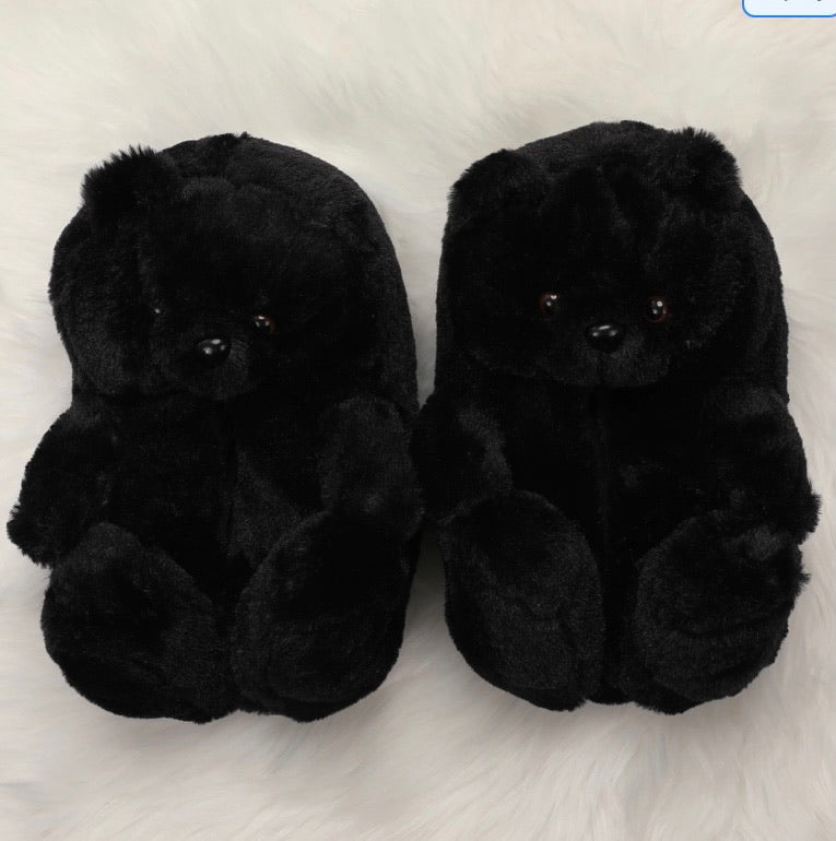 Black Teddy Slippers