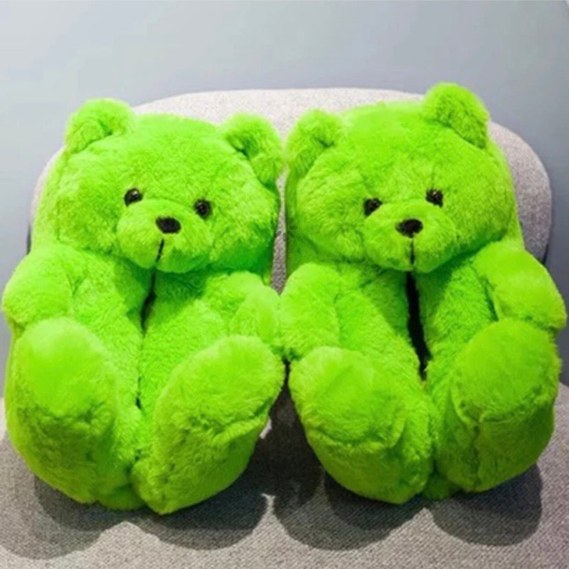 Green Teddy Slippers