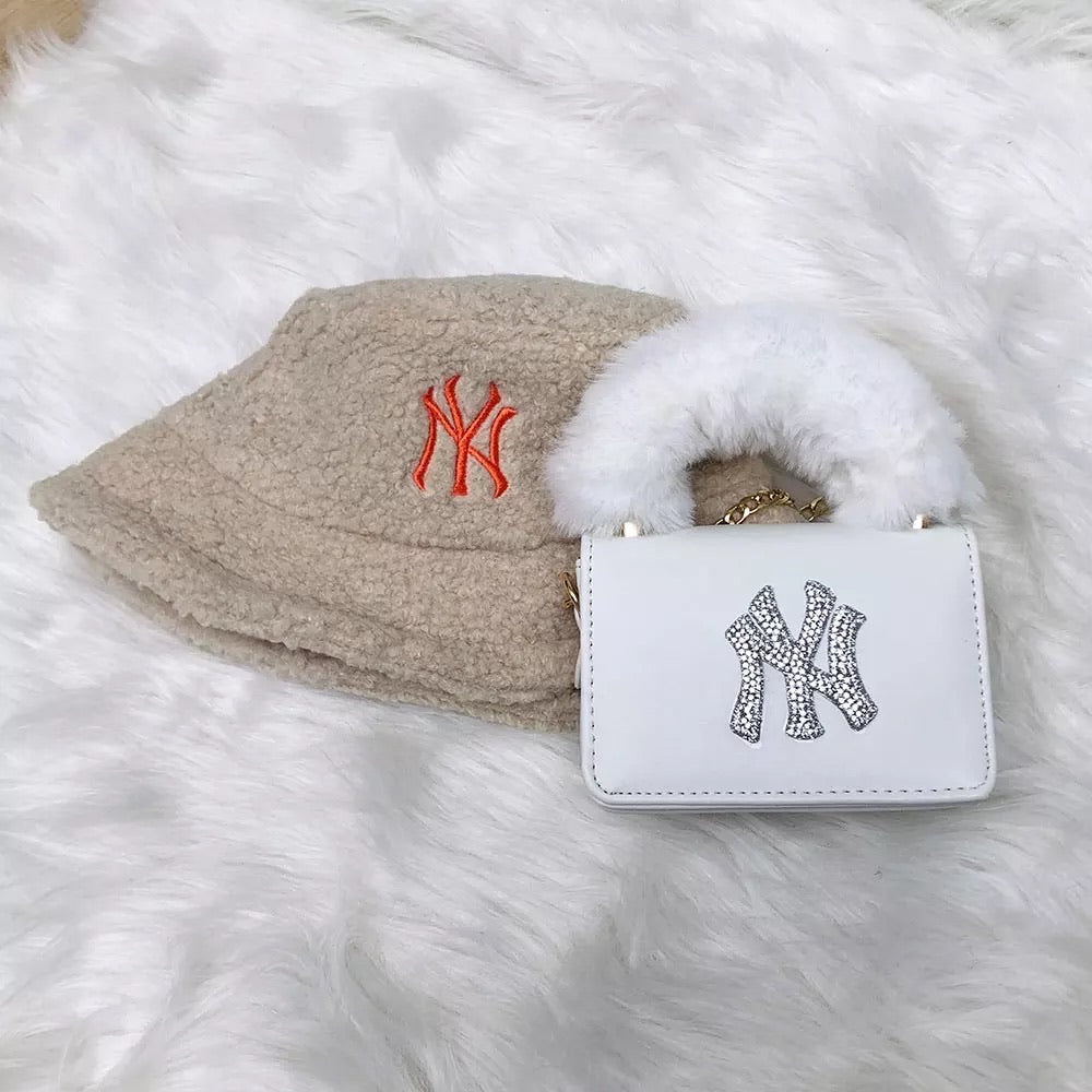 White “NY” Bucket Hat and Bag Set
