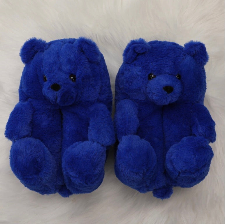 Dark Blue Teddy Slippers