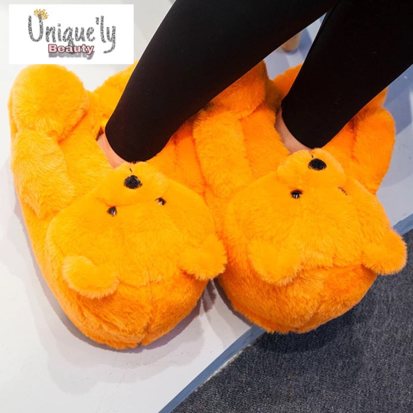 Orange Teddy Slippers