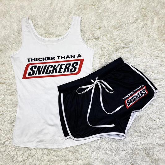 “Thicker Than A Snickers “ Black 2 Piece Shorts Set