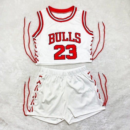 Bulls Jersey 2 Piece White Shorts Set