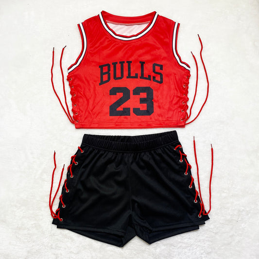 Bulls Jersey 2 Piece Red Shorts Set
