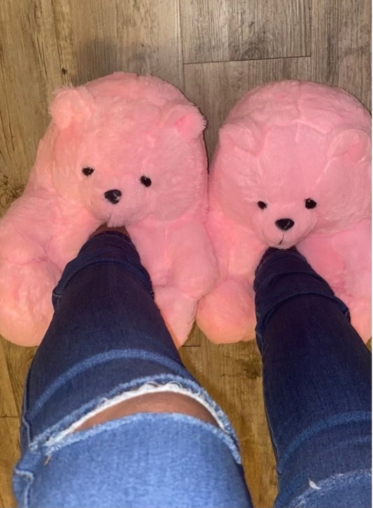Pink Teddy Slippers
