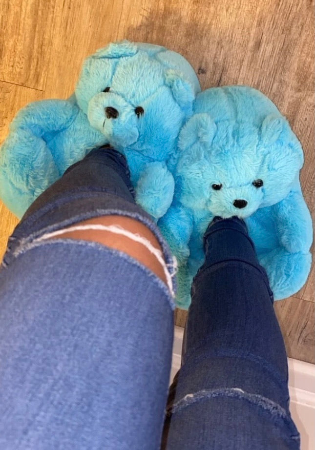 Blue Teddy Slippers