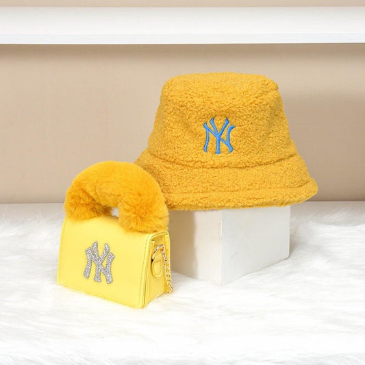 Yellow “NY” Bucket Hat and Bag Set