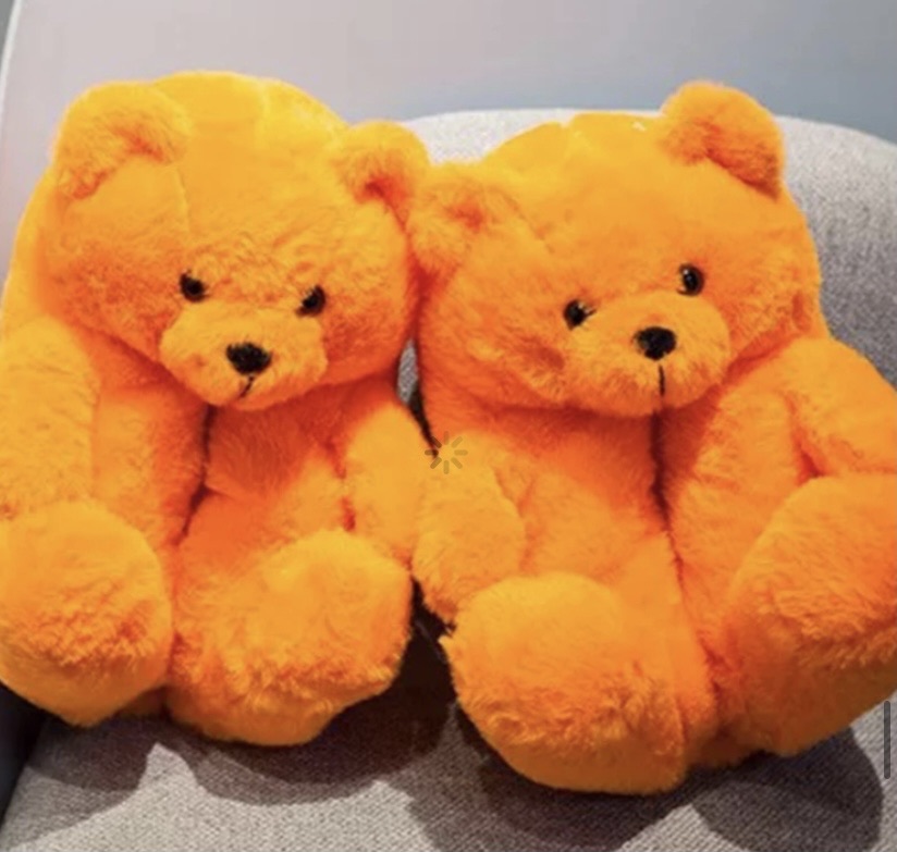 Orange Teddy Slippers