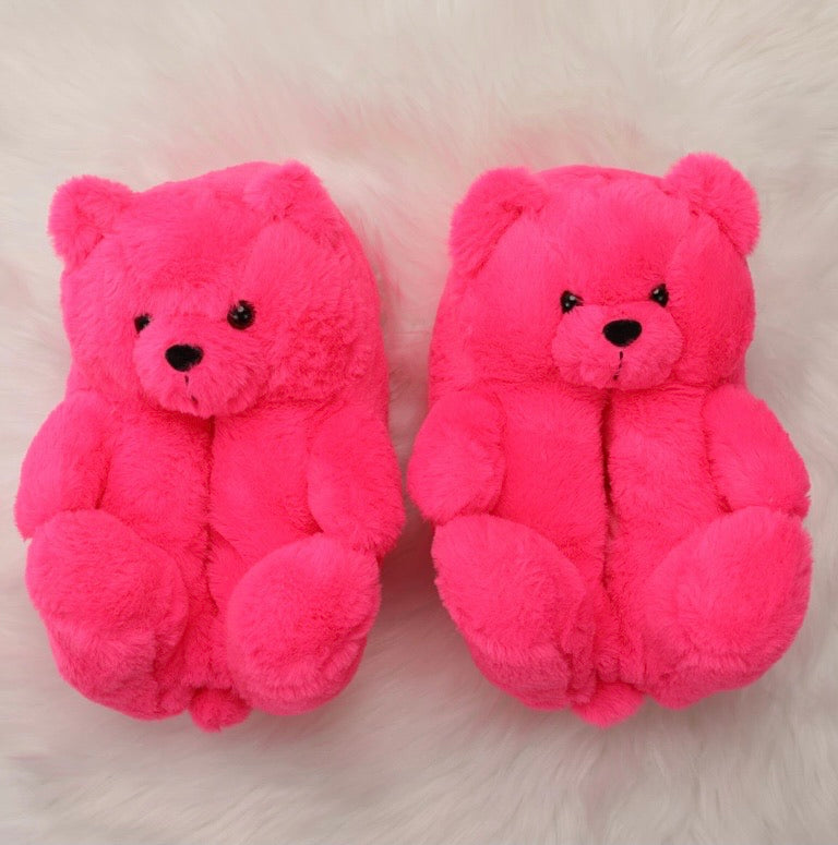 Dark Pink Teddy Slippers