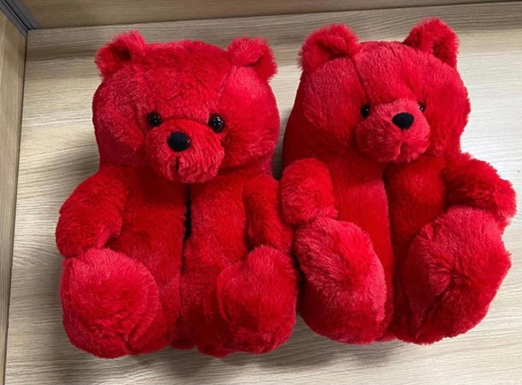 Red Teddy Slippers