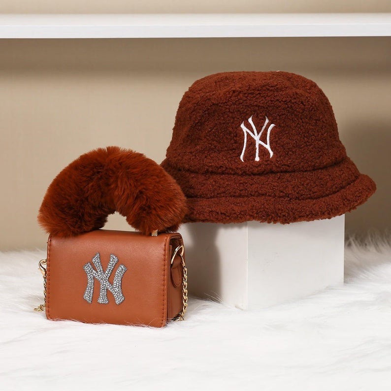 Brown “NY” Bucket Hat and Bag Set